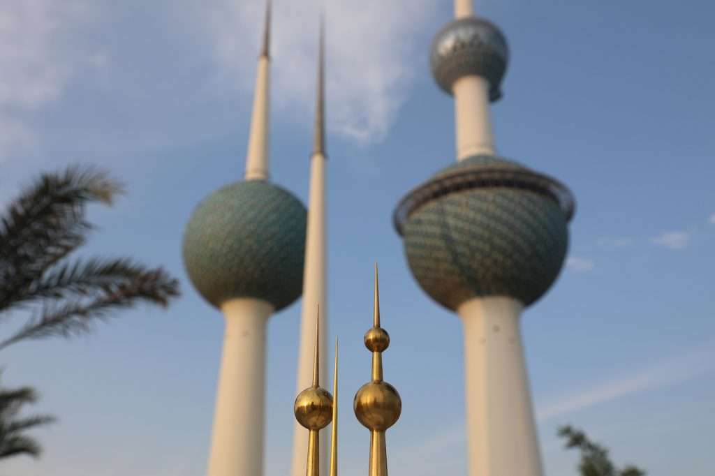Perspective of the Turath Kuwait Towers gift in front of the real majestic Kuwait Towers showing the dedication in making a unique and true to like scaled model replica